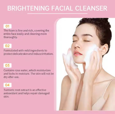 Kurkuma Kojic Acid Mousse Schoonmaak Schone huid Niacinamide Verblindend Schuimend Gezichtswasmiddel voor Donkere Vlekken Huid