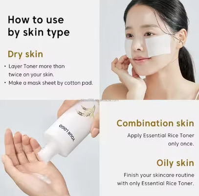 Toner organico per la pelle del viso con riso Coreano Marca privata Ingrosso Crema idratante per il viso Acqua Toner essenziale puro di riso