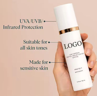 Privélabel 50ML Gezicht en lichaam make-up Zonnebrandcrème Universele getinte hydraterende crème SPF 46 Zonnecrème lotion
