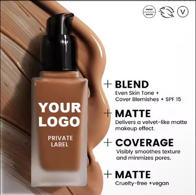 Logo Niższa ilość kolagenu mineralnego Serum pełne pokrycie Dewy Foundation twarz płynny makijaż Fundacja wegańska dla czarnych kobiet