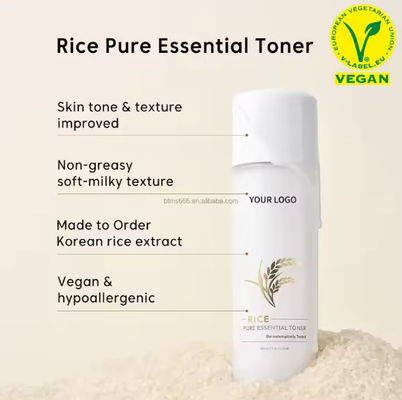 Toner organico per la pelle del viso con riso Coreano Marca privata Ingrosso Crema idratante per il viso Acqua Toner essenziale puro di riso