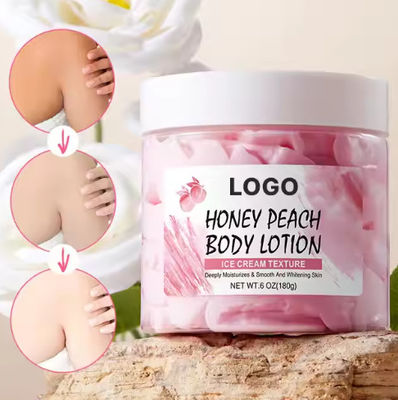 개인 레이블 아이스크림 버터 보디 로션 크림 수분화 비건 여성용 하얀색 진정성 밝히는 우유 보디 로션