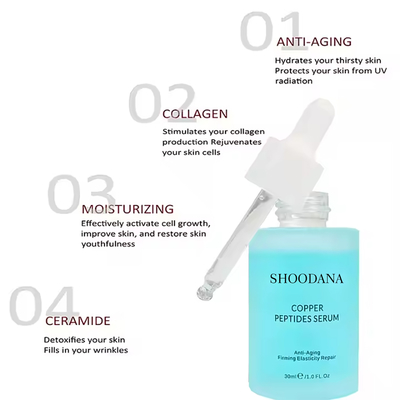 Siero viso biologico per pelli sensibili anti-età con peptidi di rame blu e acido ialuronico, idrata, leviga e rassoda la pelle