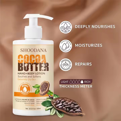 Vendita a caldo Lozione per il corpo con burro di cacao Lumificante naturale Idratante Sbiancatore mani viso Lozioni idratanti per il corpo Crema di burro di cacao