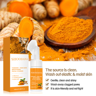 Private Label Turmeric Facial Cleanser Refreshing Oil Control Lock Brightening Whitening Foam Turmeric Facial Cleanser