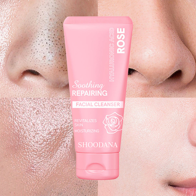 Rose & Hyaluronic Acid Face Wash Hydrating Moisturizing Delicate Skin Care Foaming Deep Cleans Face Wash Facial Cleanser