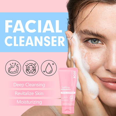 Rose & Hyaluronic Acid Face Wash Hydrating Moisturizing Delicate Skin Care Foaming Deep Cleans Face Wash Facial Cleanser