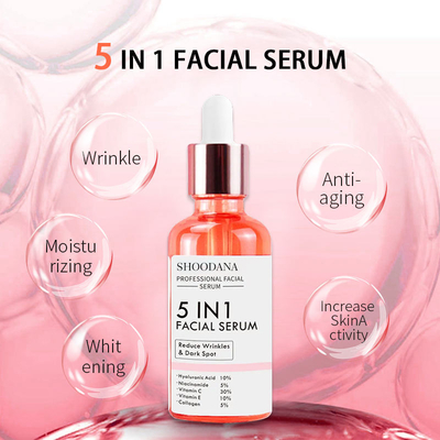 New Skin Care Serum Facial 5 in 1 Whitening Anti Age Face Serum with Collagen Hyaluronic Acid Nicotinamide Vitamin C Serum