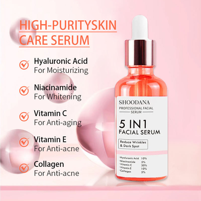 New Skin Care Serum Facial 5 in 1 Whitening Anti Age Face Serum with Collagen Hyaluronic Acid Nicotinamide Vitamin C Serum