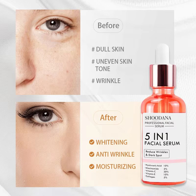 New Skin Care Serum Facial 5 in 1 Whitening Anti Age Face Serum with Collagen Hyaluronic Acid Nicotinamide Vitamin C Serum