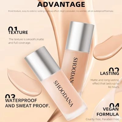 Natural Lasting Whitening Waterproof Liquid Foundation with Matte Finish for All Skin Types-Dark Shade